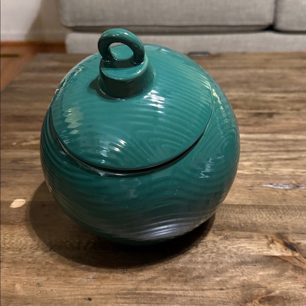NEW Temp-tations Seasonal Cookie Jar/ Countertop Canister Green Ornament Shape
